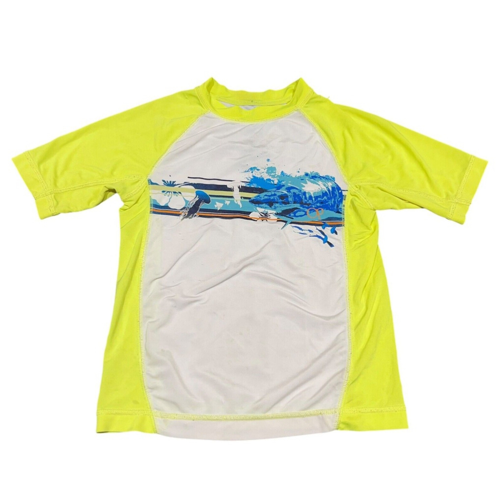 Ocean Pacific Boys Neon Yellow,‎ White, Blue Ocean Rash Guard Swim Top XS (4/5)